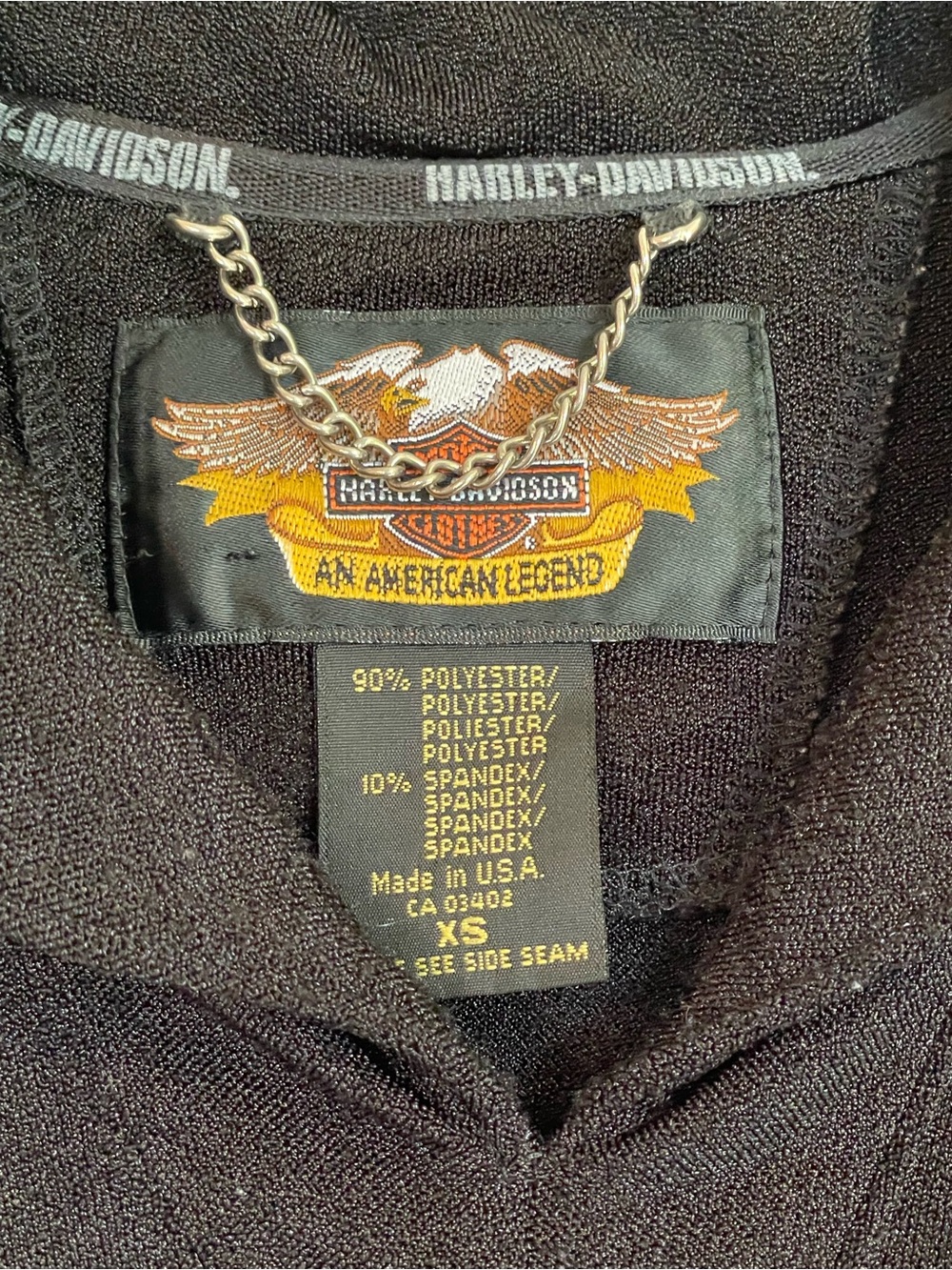 Harley Davidson Womens Long Sleeve Top Black V-Neck Polo XS Made in USA - Picture 2 of 3